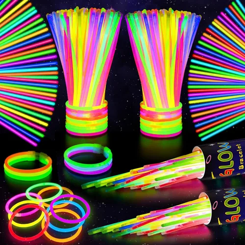 Miniatura 8 de SHQDD Paquete de 100 varillas de brillo a granel, palitos brillantes de neón de 8 pulgadas, varillas luminosas de bricolaje con conectores, pulseras