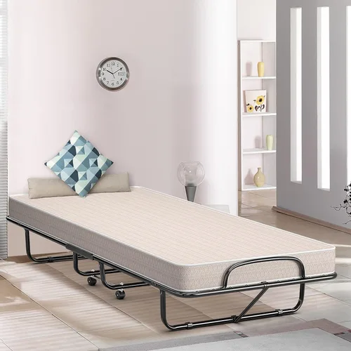 Miniatura 8 de HAPPYGRILL Cama enrollable, cama plegable con colchón de espuma viscoelástica de 5 pulgadas, marco de acero resistente, 4 ruedas universales, cama