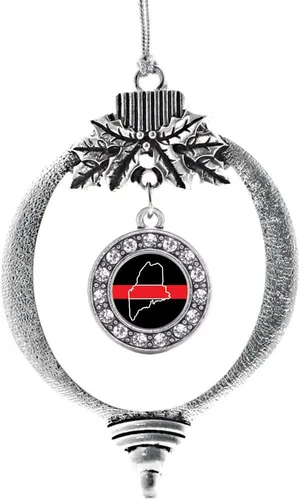Miniatura 71 de Inspired Silver - Bonita bandera estadounidense - Adorno de Navidad plateado - Adorno de árbol de Navidad con dije circular con circonita cúbica
