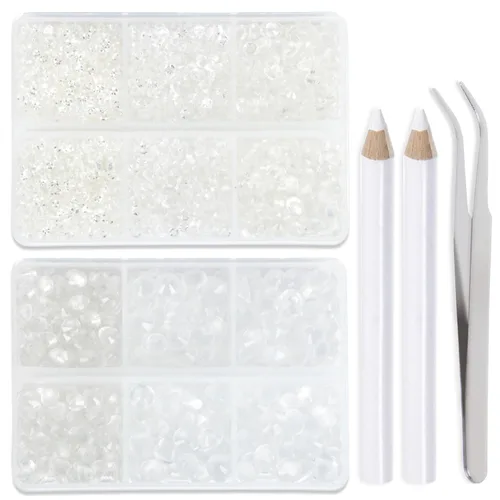 Miniatura 17 de LPBeads 6400 unidades de diamantes termoadhesivos de 12 colores con parte trasera plana, 5 tamaños mixtos, gemas de cristal redondas con pinzas