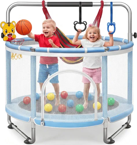 Seray - Cama elástica de 55-65 pulgadas para niños con red de seguridad y mini pelotas, pequeño trampolín para niños pequeños para recreación