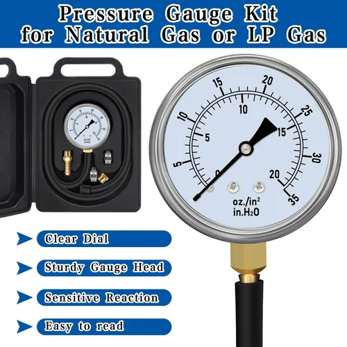 Miniatura 3 de Manómetro Probador de Presión de Gas 0-35'' WC Kit de Prueba de Presión de Gas Natural o LP Medidor de Gas Natural Manómetro de Colector
