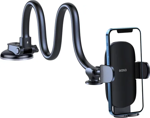 OQTIQ Soporte para teléfono de automóvil de cuello de cisne de 13 pulgadas, soporte para parabrisas y tablero con ventosa fuerte, estabilizador