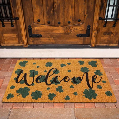 Miniatura 7 de Tinideya Tapete de bienvenida del día de San Patricio, tapete de fibra de coco con trébol irlandés, decorativo, lavable, antideslizante