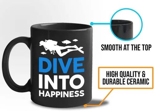 Miniatura 4 de Taza de café de buceo de 11 onzas, color negro, sumerge en la felicidad, actividades de respiración subacuática, pasatiempos, natación, ascenso