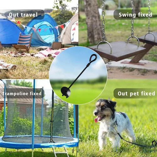 Miniatura 6 de MIXXIDEA Anclaje de tierra de doble propósito de 15 pulgadas, paquete de 8 unidades resistentes para vientos fuertes, estacas de metal para perros
