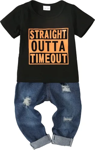 XUANHAO Ropa de bebé para niño pequeño, trajes de 12, 18, 24 meses, 2T, 3T, 4T, jeans, pantalones de mezclilla para niños, conjunto de 12M-5T