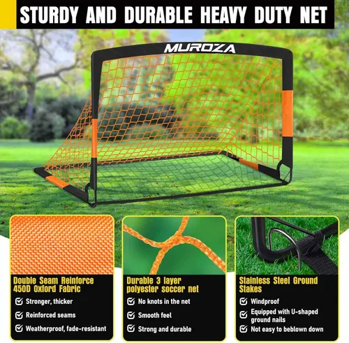 Miniatura 3 de Portería de fútbol, juego de porterías de fútbol para niños para patio trasero, paquete de 2 redes de fútbol portátiles desplegables con pelota