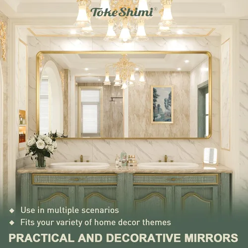 Miniatura 281 de TokeShimi - Espejo para pared de baño, espejo de tocador con marco de metal de aleación de aluminio mate cepillado e inoxidable, decoración rústica