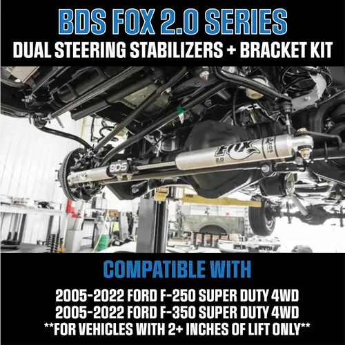 Miniatura 2 de BDS Fox Shocks 2.0 Kit estabilizador de dirección dual para Ford F-250 y F-350 Super Duty 4WD 2005-2022 con elevación de 2 pulgadas o más Incluye
