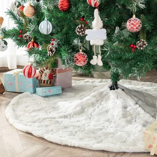 Miniatura 14 de Falda de árbol de Navidad de felpa negra de 24 pulgadas, pequeña, de piel sintética gruesa, lujosa decoración navideña para Año Nuevo, decoración