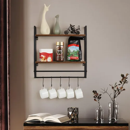 Miniatura 7 de Toallero de baño de 2 niveles con toallero, toallero rústico con estante para almacenamiento de pared con ganchos sobre estante de inodoro, estante