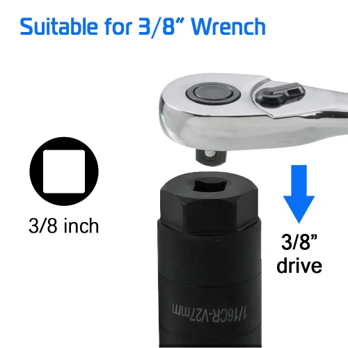 Miniatura 3 de A ABIGAIL Llave para Interruptor de Presión de Aceite, 1 1/16'' x hasta 2-5/8'', se adapta a impulsor de 3/8'' o hexagonal de 1 1/8'', cromo Negro