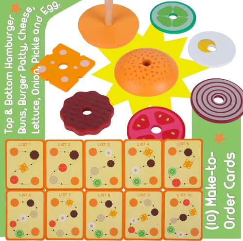 Miniatura 5 de Montessori Mama Hamburguesa apilable, crea un apilador de secuenciación de hamburguesas, juguetes de terapia ocupacional, juguete multicultural