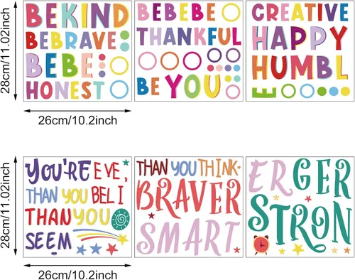 Miniatura 2 de 6 calcomanías inspiradoras coloridas para pared, frases motivacionales, calcomanías de pared con frase "You're Braver Than You Believe