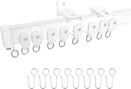 Juego de riel de cortina de techo de aluminio con ganchos, montaje en techo y pared, divisor de habitación, rieles de cortina deslizantes, varillas