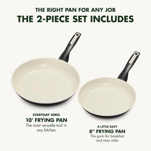Miniatura 2 de GreenPan Rio - Juego de sartenes de freír de 8" y 10 pulgadas, sin PFAS, utensilios de cocina antiadherentes de cerámica saludable, asas de Negro