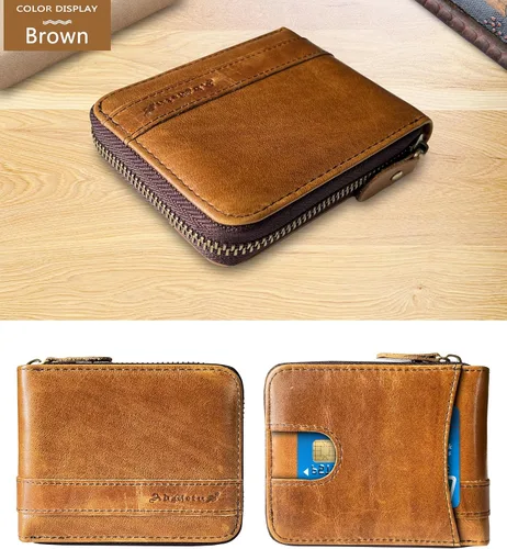 Miniatura 39 de Admetus - Cartera de piel auténtica para hombre con cremallera, plegable