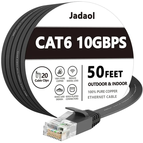 Miniatura 25 de Cable Ethernet Cat 6 de 1 pie (paquete de 6), para exteriores e interiores, compatible con red Cat7 de 10 Gbps, cable de conexión LAN plano