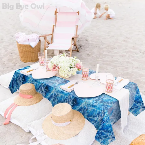 Miniatura 6 de Mantel de plástico con estampado de olas del océano azul bajo el mar, para playa, piscina, fiesta de cumpleaños, suministros de decoración