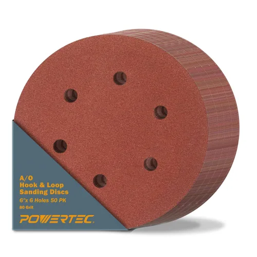 Miniatura 22 de POWERTEC 60 grano, 50 unidades, discos de lijado de 6 pulgadas – Gancho y bucle, almohadillas de lijadora orbital de óxido de aluminio de 6