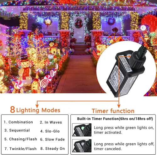 Miniatura 3 de Luces de Navidad multicolor, 75 pies, 200 luces de cadena LED de Navidad conectables, 8 modos, temporizador, luz de hadas parpadeante impermeable