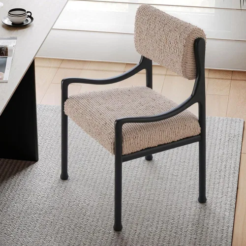Miniatura 5 de sillas de comedor Silla de comedor retro de madera con respaldo tapizado y asiento curvos reposabrazos cocina moderna