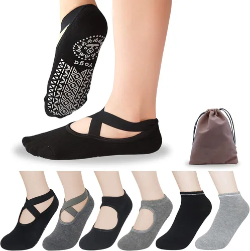 Koccido 6 pares de calcetines de yoga antideslizantes para mujer calcetines antideslizantes para pilates barra baile yoga con empuñaduras calcetines