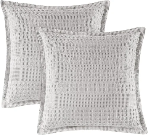Miniatura 97 de PHF Fundas de almohada con tejido de gofre de 24" x 24", paquete de 2, funda de almohada cuadrada 100% algodón para decoración de ropa de cama, sin