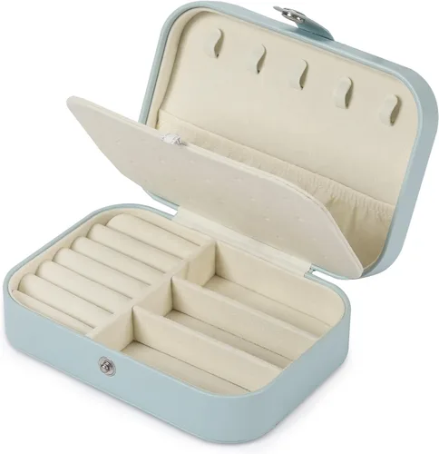 Miniatura 7 de Joyero de viaje, organizador de joyas pequeño de piel sintética para mujeres y niñas, mini estuche de viaje portátil de doble capa para guardar