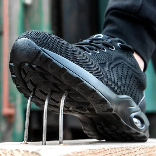 Miniatura 3 de Tinefiy Zapatos de punta de acero para hombres y mujeres, ligeros, con amortiguación de aire, zapatillas de seguridad antideslizantes