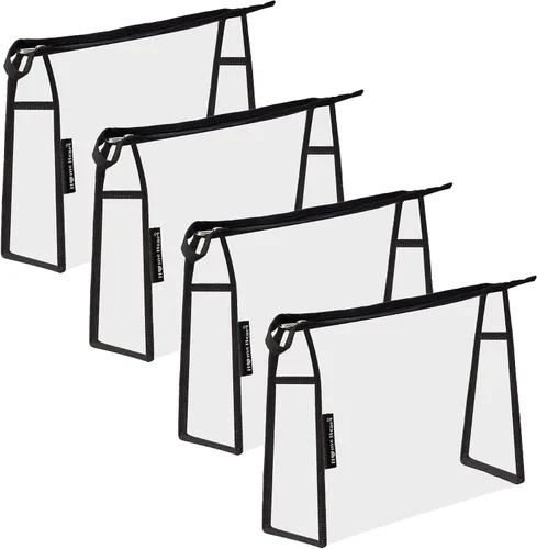 Miniatura 5 de Marcas Multiusos Impermeable Vinilo Transparente Cremallera Organizador Neceser Cosméticos Maquillaje Bolsa Bolsa, Transparente con bordes negros