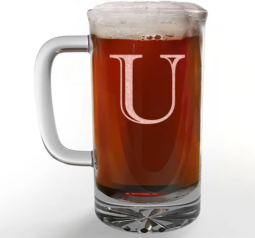 Miniatura 31 de Taza de cerveza de vidrio con monograma grabado de 16 onzas (letra B), regalos de cerveza personalizados de la A-Z para hombres, Día del Padre