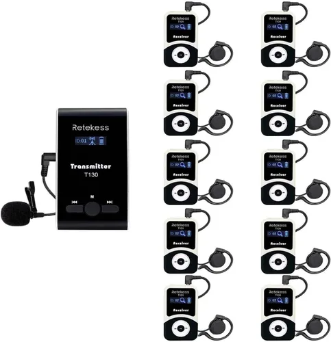Sistema de audio inalámbrico de guía turística Retekess T130, equipo de traducción para iglesia, calidad de sonido clara, auriculares de guía