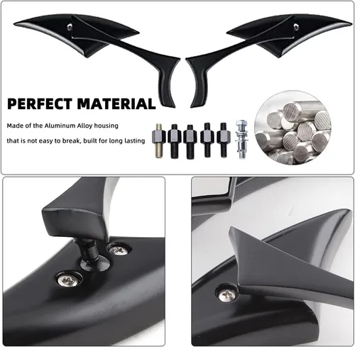Miniatura 4 de Espejos de motocicleta en forma de murciélago negro, espejos retrovisores de motocicleta actualizados compatibles con Harley Road King, Sportster