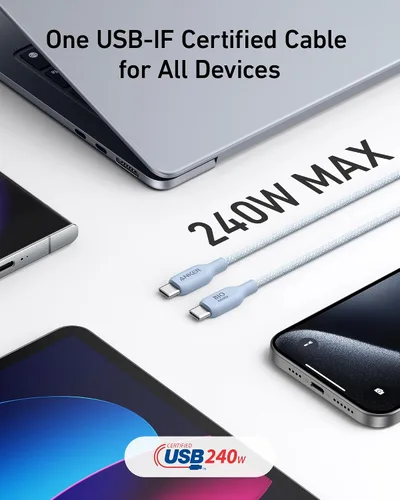 Miniatura 3 de Anker Cable USB C, cable de carga rápida tipo C bio-trenzado de 240 W para iPhone serie 17, MacBook Pro 2020, iPad Pro y más