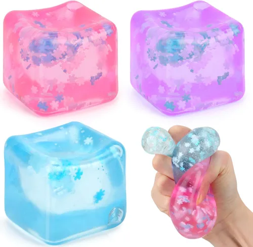 Gretex Cubo de hielo Fidget Toy para todas las edades: paquete de 3 cubos suaves sensoriales Fidget cubo de hielo bola de estrés Squishy Cube