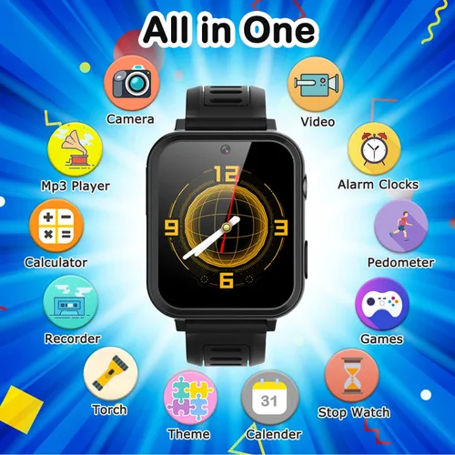 Miniatura 2 de Cosjoype - Reloj inteligente de juego para niños de 4 a 12 años, con 24 juegos de rompecabezas, cámara, pantalla táctil HD, reproductor de música