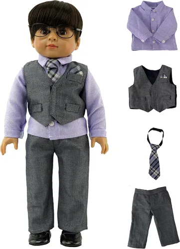 Miniatura 2 de American Fashion World Traje formal de esmoquin negro para muñecas de 18 pulgadas Calidad premium y diseño moderno Ropa de muñecas Moda
