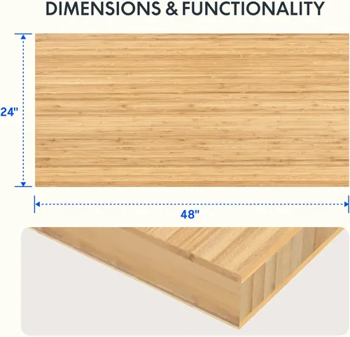 Miniatura 2 de FLEXISPOT Escritorio de Pie de Bambú de Pieza Única de 122 x 61 cm, Altura Ajustable, Mesa Rectangular de Escritorio Bambú natural