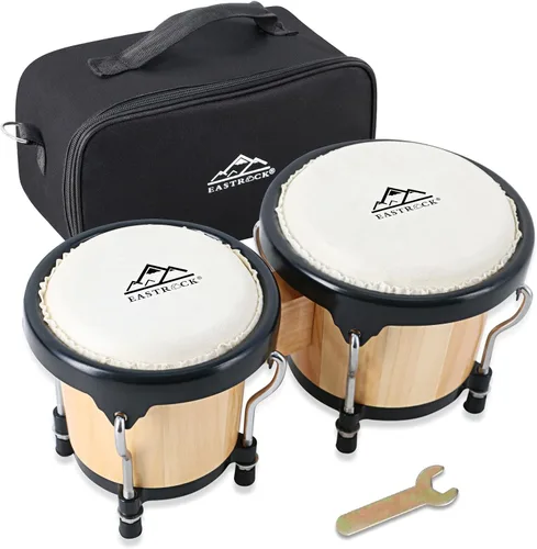 EastRock Bongo - Juego de tambor de 4 y 5 pulgadas para adultos, principiantes, profesionales, instrumentos de percusión de madera y metal con llave