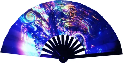 Miniatura 20 de Abanico plegable grande para rave, ventilador chino de Kung Fu Tai Chi para hombres y mujeres, festivales de boda, decoración de fiesta de Negro