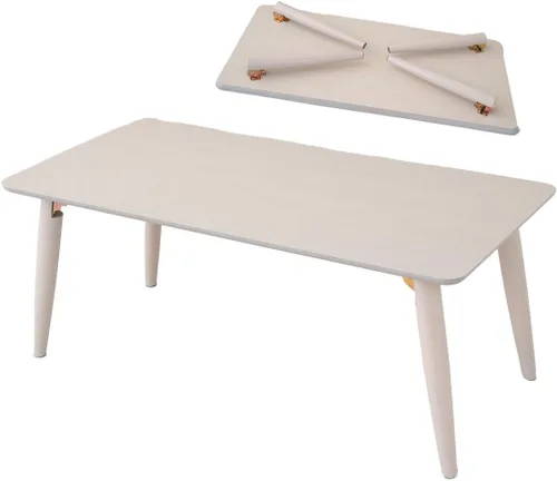 Miniatura 7 de EMOOR Mesa auxiliar plegable de madera rectangular pequeña (17.7 x 23.6 pulgadas), color blanco, mesa baja para sentarse en el suelo, espacio
