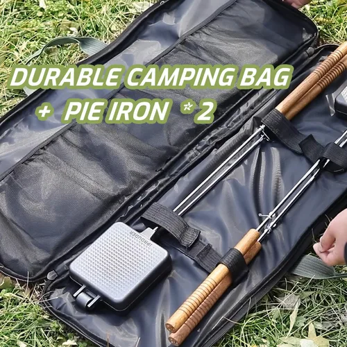 Miniatura 6 de Campfire Pie Iron - Sandwichera grande de hierro fundido de 4.9 pulgadas para camping, 2 piezas con bolsa de almacenamiento, asas gruesas de 22.6