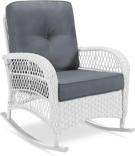 Miniatura 36 de VIVIJASON Mecedora de mimbre para exteriores, silla mecedora de ratán para patio con cojines y marco de acero, muebles de mimbre mecedores