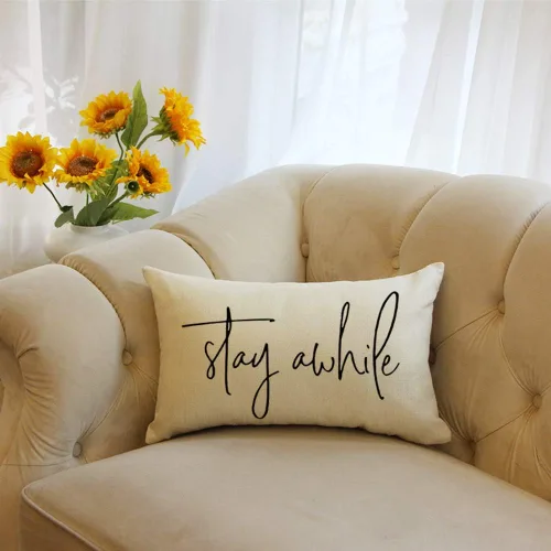 Miniatura 2 de Ogiselestyle Fundas de almohada de granja con citas Stay Awhile de 12 x 20 pulgadas, fundas de almohada lumbares decorativas para el hogar, funda