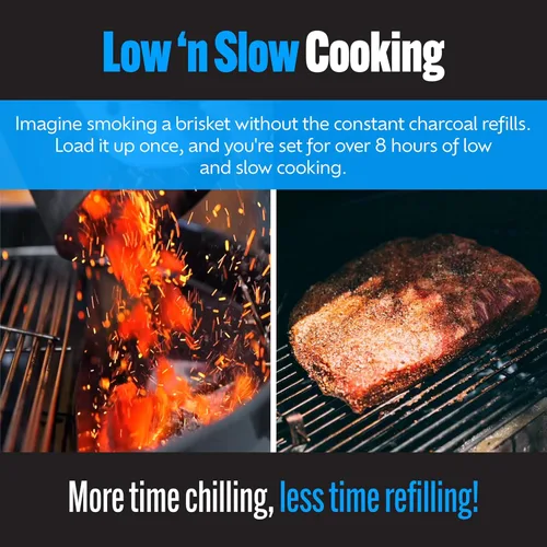 Miniatura 5 de SnS Grills - Inserto original patentado de Slow 'N Sear – Cesta de carbón de acero inoxidable con depósito de agua integrado para ahumar bajo