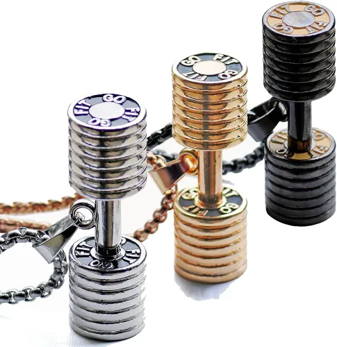Miniatura 4 de JAJAFOOK Jewelry - Collar con dije de cadena de mancuernas de acero inoxidable para hombre y mujer