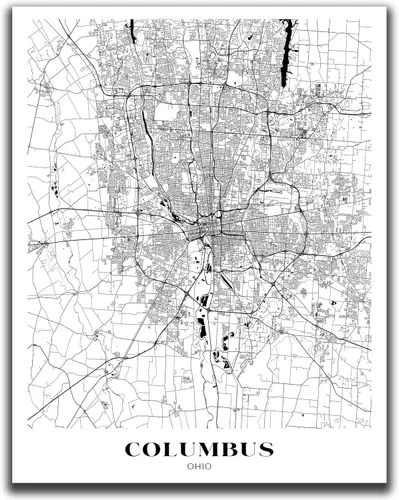 Columbus, Ohio City Map Wall Art - 11x14" UNFRAMED Print - Modern, Minimal, Black And White Columbus, OH Wall Decor - Ohio Gifts For Women And Men,