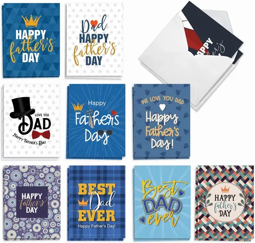 The Best Card Company Juego de 20 tarjetas de notas en blanco surtidas para el Día del Padre, 4 x 5.12 pulgadas con sobre para papá, papá, papá,